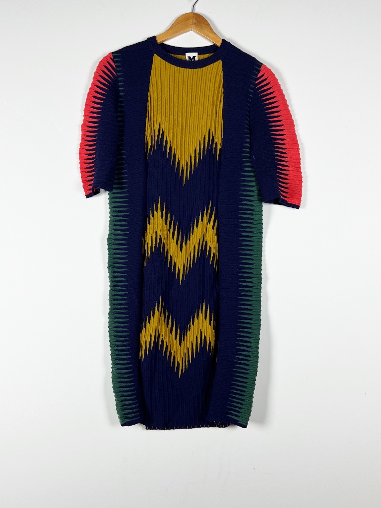 Missoni Women's Wool Blend Ribbed Knit Stretch Multi Color Print Sweater Dress